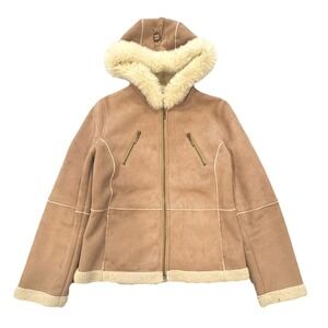 VTG! Giacca Fleece Lined Sherpa Full Zip Hood‎ Faux Suede Leather Jacket M 90s